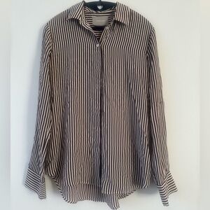 Everlane Burgundy and White Striped Silk Shirt
